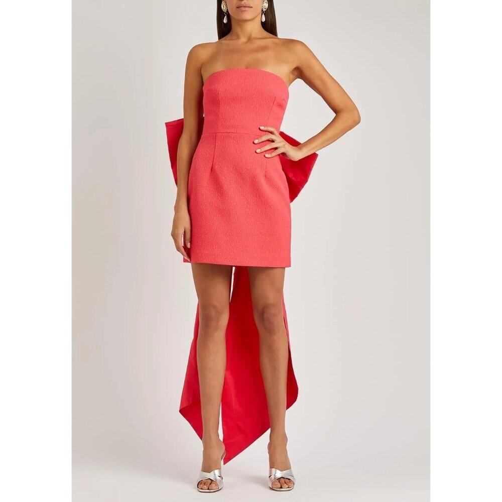 NWT $690 Rebecca Vallance Caitin Bow Back Mini Dress Coral Size US 8